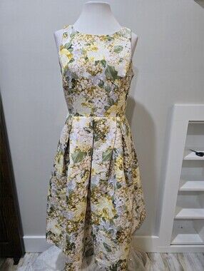 Danny & Nicole sleeveless floral jacquard midi dress NWT Size 6 Yellow And White
